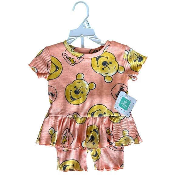 Disney Baby Winnie the Pooh Peplum Top and Shorts 2 Piece Set Size 18M Orange - Picture 1 of 5